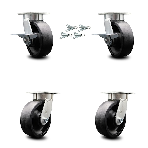 Service Caster 6 Inch Kingpinless Glass Filled Nylon Wheel Caster Swivel Locks 2 Brakes, 4PK SCC-KP30S620-GFNR-SLB-BSL-2-BSL-2 - main